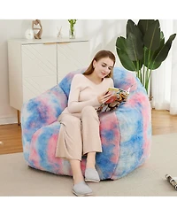 gaomon Giant Bean Bag Chair, Tie-Dye Faux Fur Stuffed Couch for Adults, Large Lazy Sofa Floor Chair with Handle, 39"L x 32"W 28"H