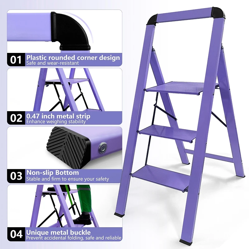 3 - Step Aluminum Folding Step Stool For Home and Garden
