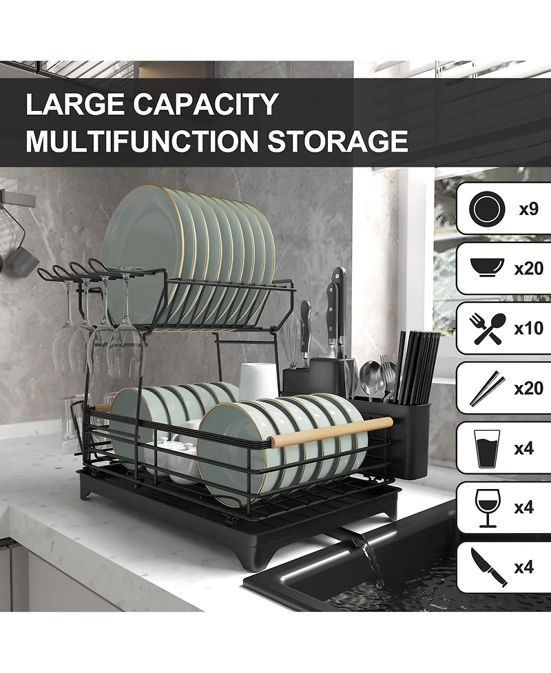 Mega Casa Double-layer Bamboo Dish Rack For Home Kitchen