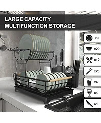 Mega Casa Double-layer Bamboo Dish Rack For Home Kitchen