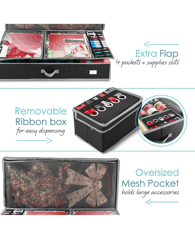 Premium Holiday Gift Wrapping Paper & Accessories Storage Organizer Box - Large