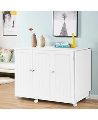 Gouun Folding Sewing Table Shelves Storage Cabinet Craft Cart with Wheels