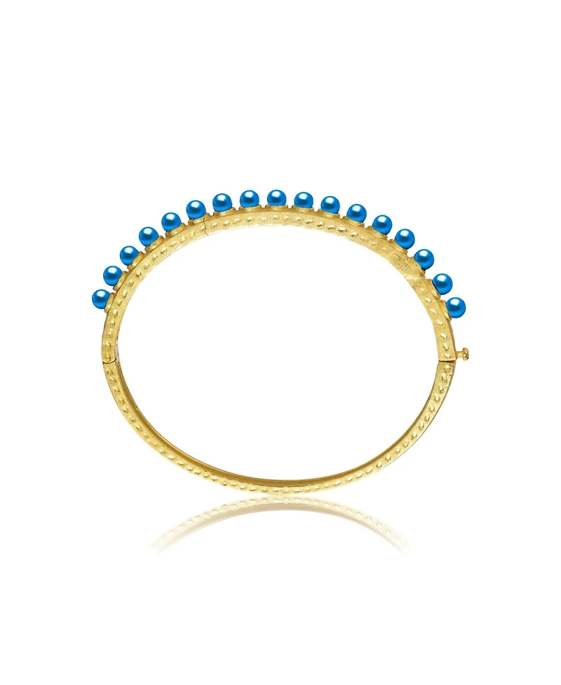 Sterling Silver 14K Gold Plated Beaded Bangle Bracelet with Shell Pearls