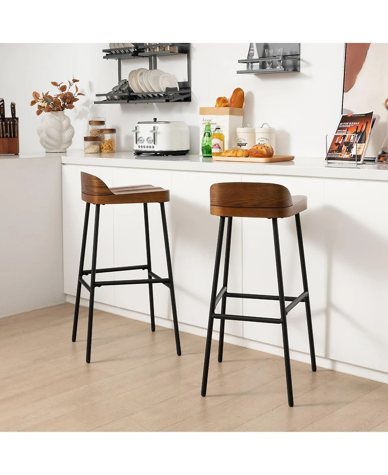 Gouun Set of 1/2 29 Inch Industrial Bar Stools with Low Back and Footrests-Set of 2