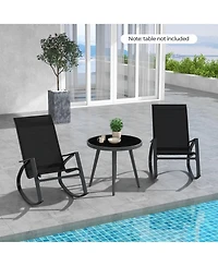 Gouun 2 Pieces Patio Rocking Chairs Outdoor Sling Fabric Rockers with Ergonomic Backrest and Seat