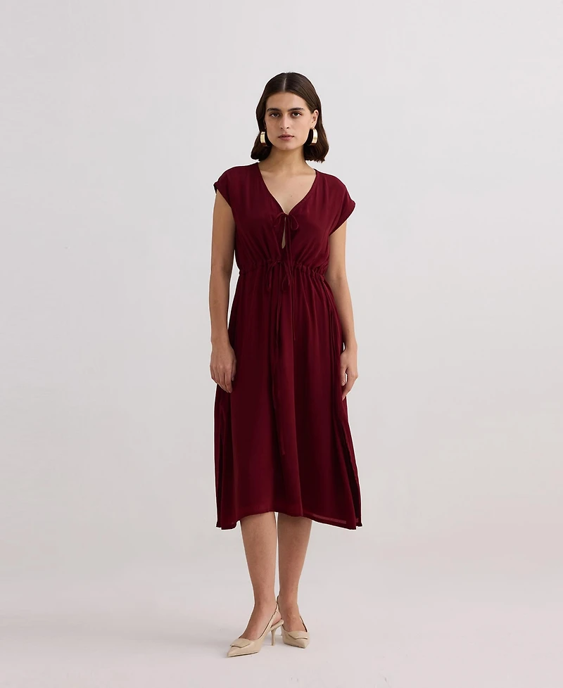Reistor Women's Deep V-neck Gathered Dress