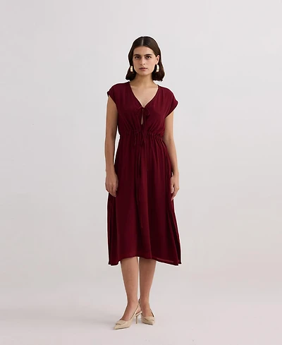 Reistor Women's Deep V-neck Gathered Dress