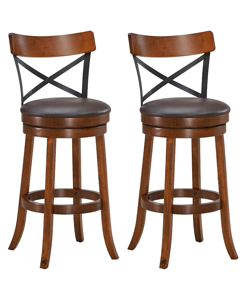 Gouun Set of 2 Bar Stools 360-Degree Swivel Dining Bar Chairs with Rubber Wood Legs-29.5 inch