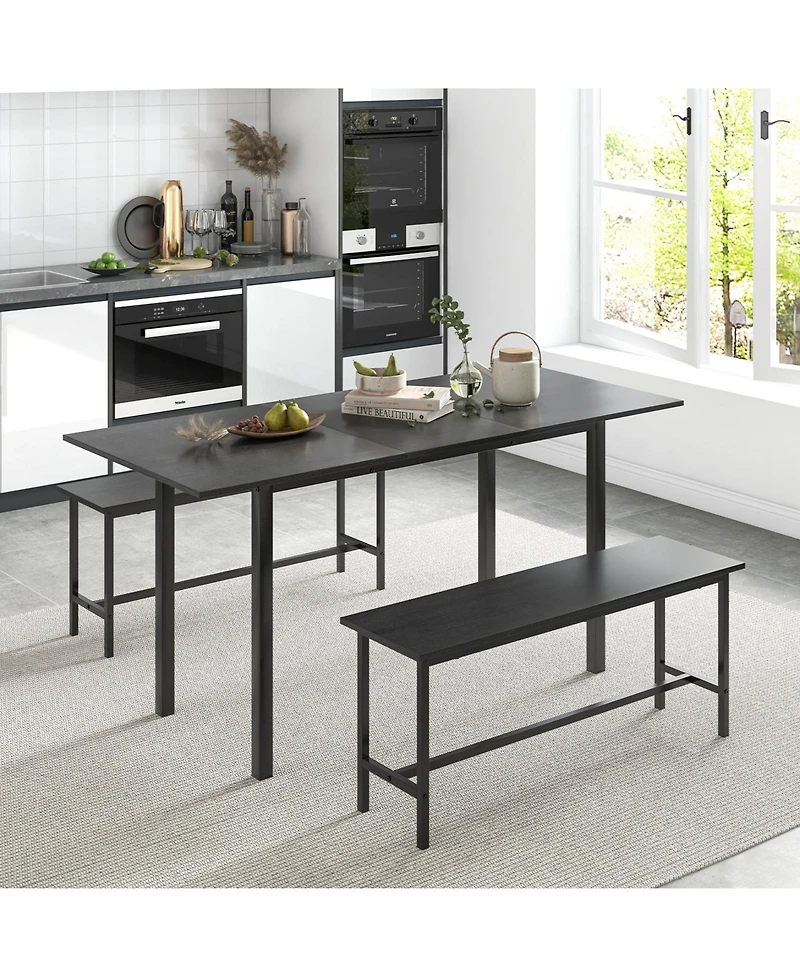 Gouun 3 Piece Dining Table Set for 4-6 with 2 Benches