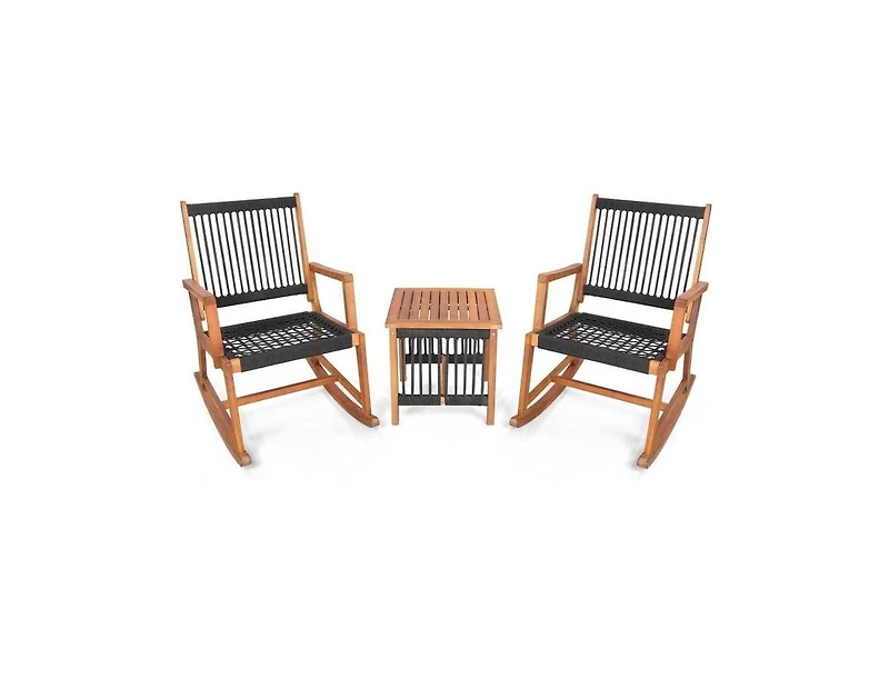 Slickblue 3 Piece Outdoor Wood Patio Furniture Rocking Chair Table Bistro Set