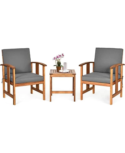 Slickblue 3-Piece Solid Wood Outdoor Patio Furniture Table Chairs Set with Cushions