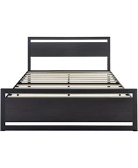 Slickblue Metal Platform Bed Frame With Wood Panel Headboard Footboard