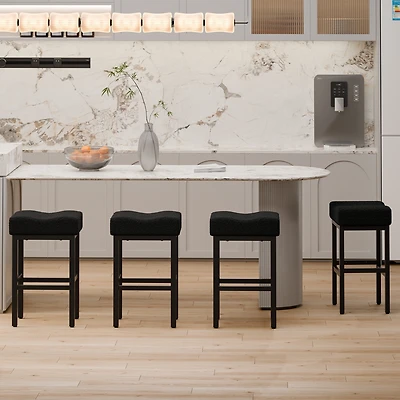 Dyhome Counter Height Bar Stools Set of 4, 27 Inches Modern Kitchen Stools, Metal Legs Backless Saddle Stool Chair for Island, Dining Room