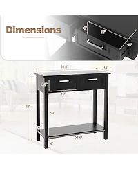 Gouun Narrow Console Table with Drawers and Open Storage Shelf