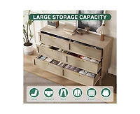 gaomon 6 Drawer Rattan Dresser, 47.2" x 15.7" x 29.5" Rattan Chest of Dressers, Mid Century Modern Dresser for Closet with Handles, Large Table Top