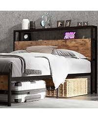 Gouun Full Bed Frame with 2-Tier Storage Headboard and Charging Station-Full Size