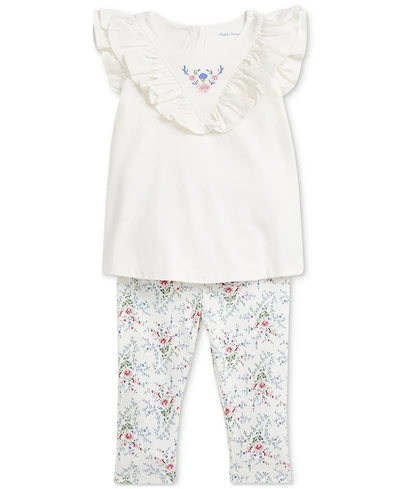 Polo Ralph Lauren Baby Cotton Ruffled Top & Floral Leggings Set