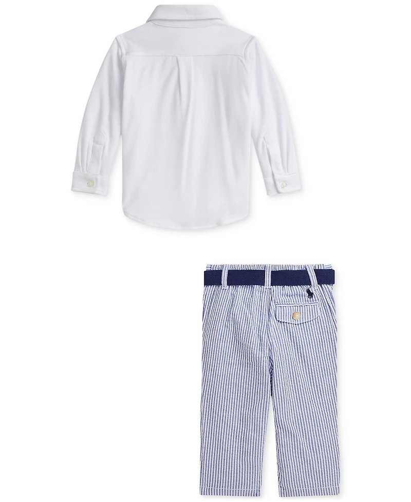 Polo Ralph Lauren Baby Boys Button-Down Shirt, Belt & Seersucker Pants Set
