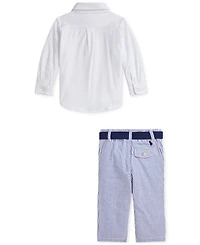 Polo Ralph Lauren Baby Boys Button-Down Shirt, Belt & Seersucker Pants Set