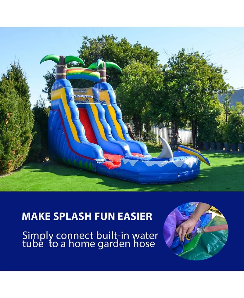 HeroKiddo 15 Ocean Shark Commercial Grade Inflatable Water Slide with Attached Splash Pool (No Blower Included)