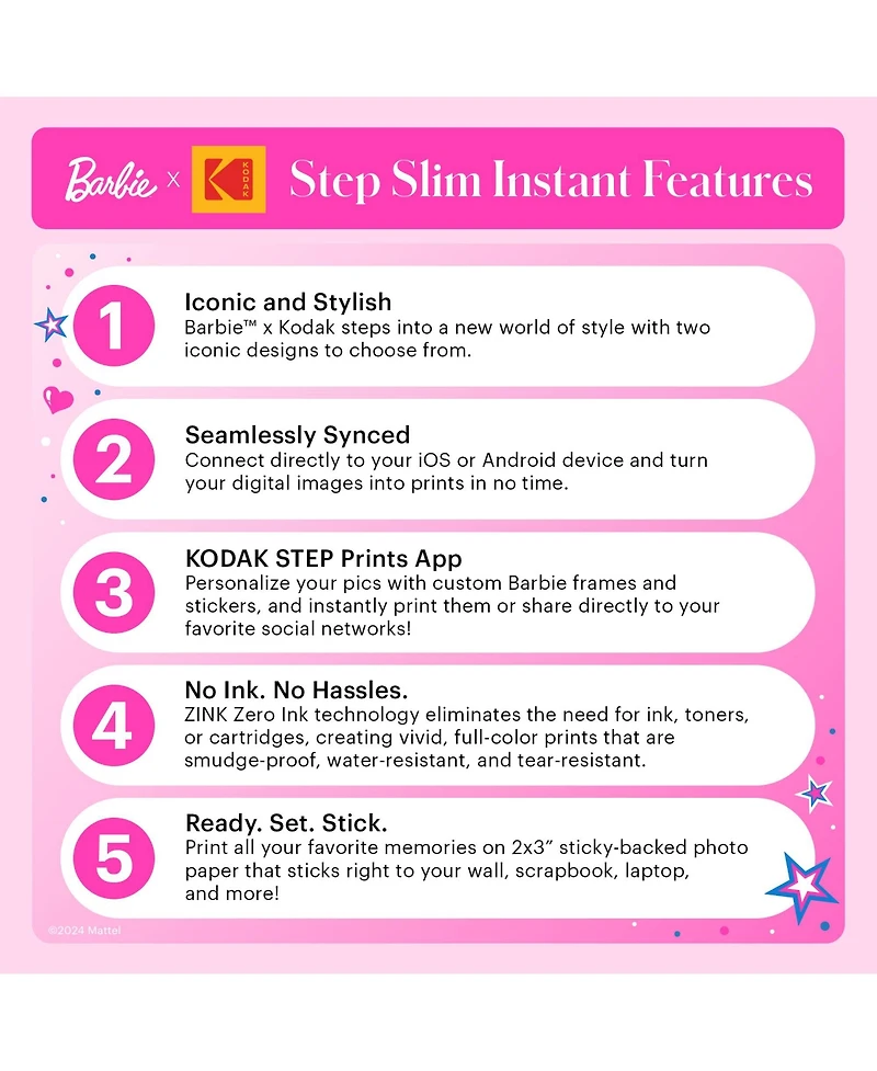 Kodak Barbie x Step Slim Wireless Instant Portable Photo Printer