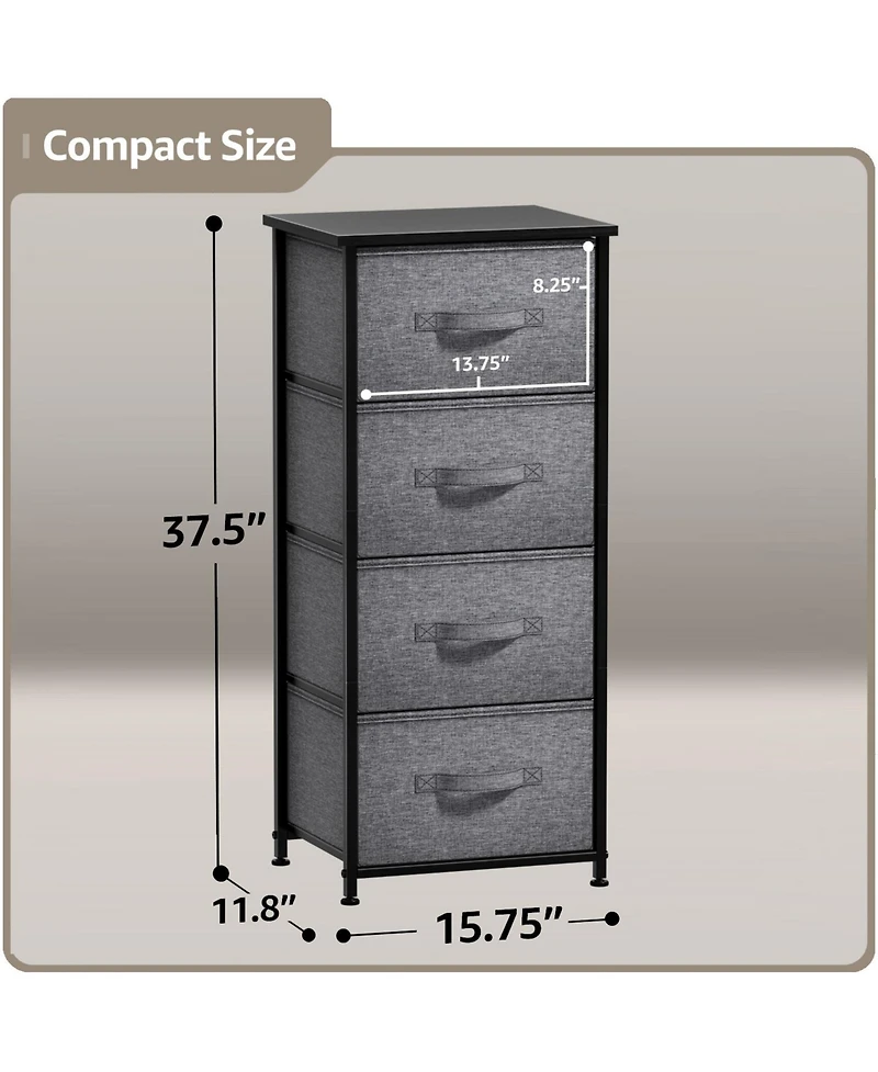 Sorbus 4 Drawers Chest Nightstand - Storage for Closet, Home, College Dorm Features Steel Frame, Wood Top, & Fabric Bins