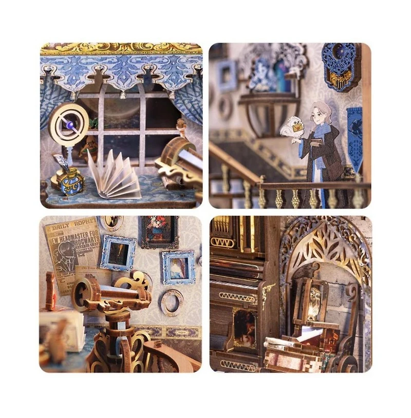 Cutebee Diy Book Nook Kit Diy Dollhouse Miniature House Booknook Bookshelf Insert Decor Bookends Model Build-Creativity Gift Kit (Nebula Common Room