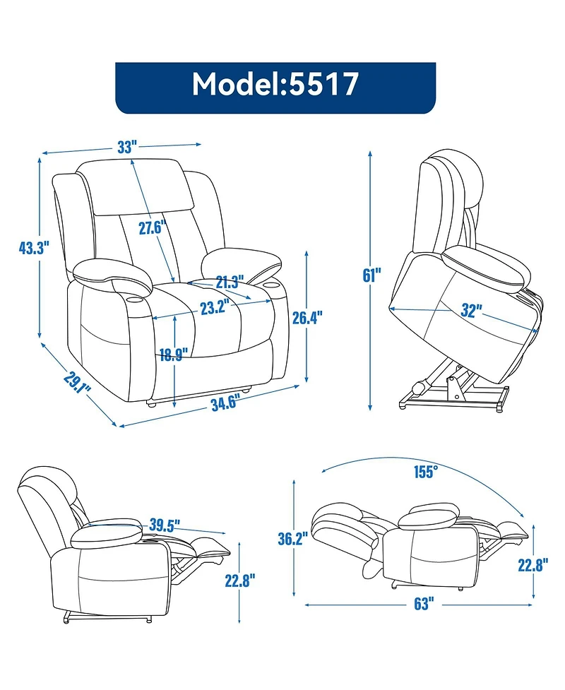 Mondawe Chenille Power Lift Recliner Chair