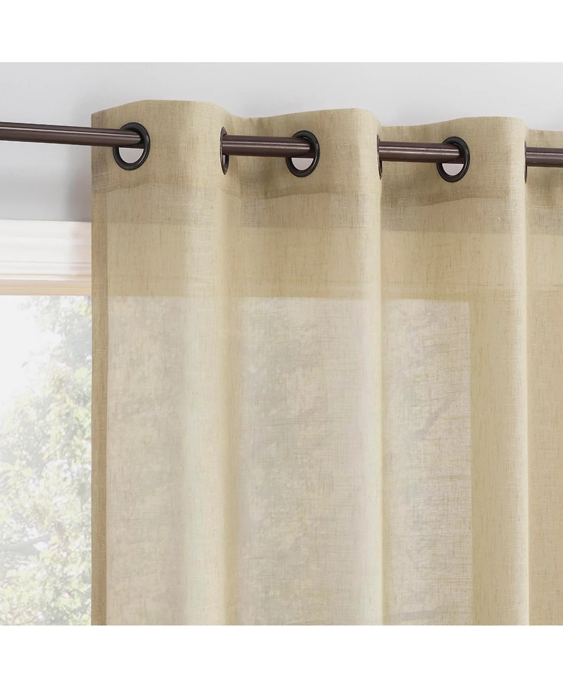 Slub Textured Linen Blend Black Grommet Top Curtain