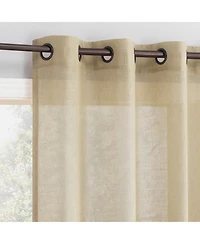 Slub Textured Linen Blend Black Grommet Top Curtain
