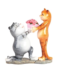 Fc Design "2-pc Gift Set" 6.75"H Cat Present Flowers to Lover Figurine Statue Ornament Home Room Office Decor and Perfect Gift Ideas for Housewarming,