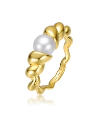Sterling Silver 14K Gold Plated with Freshwater Pearl Scalloped Seashell Ring