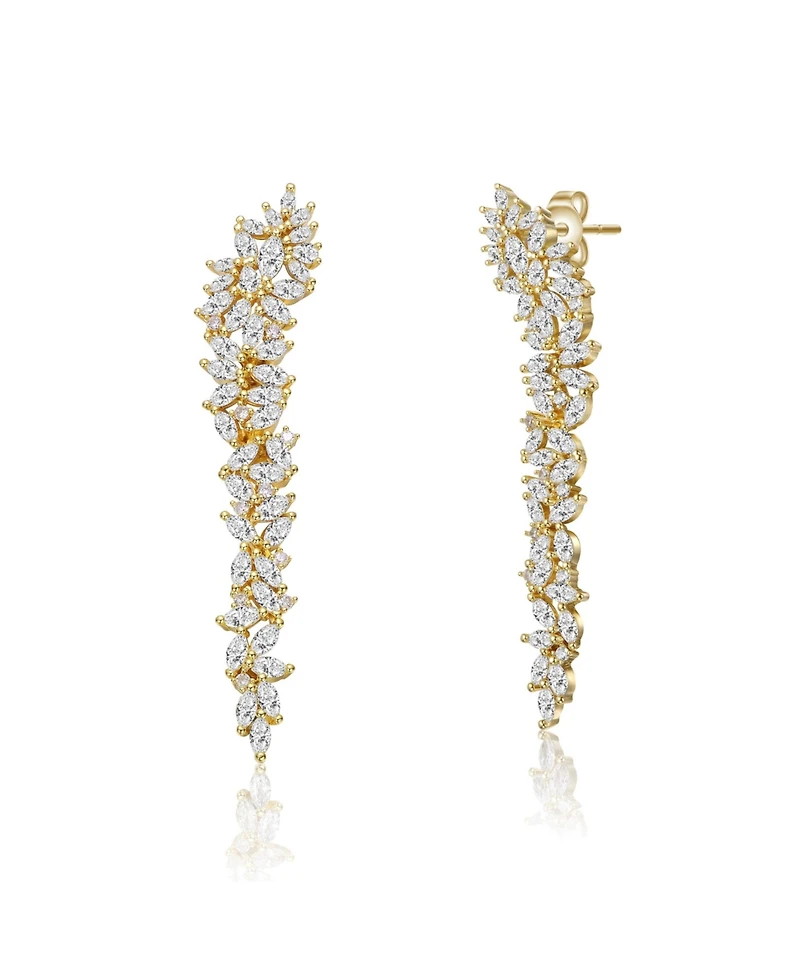 14k Gold Plated Cubic Zirconia Waterfall Cluster Linear Earrings