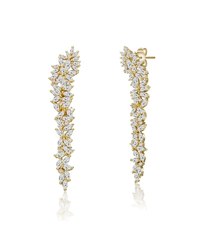 14k Gold Plated Cubic Zirconia Waterfall Cluster Linear Earrings