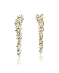 14k Gold Plated Cubic Zirconia Waterfall Cluster Linear Earrings