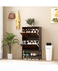 Gouun Industrial Shoe Storage Cabinet with 2 Flip Drawers and 1 Bottom Metal Shelf