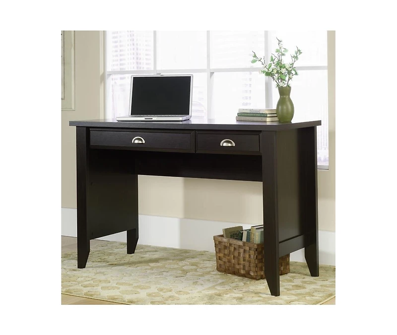 Writing Desk with Keyboard Tray – Compact Computer Table in Mocha Wood Finish for Small Spaces