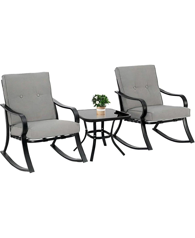 3-Piece Patio Furniture Set – Rocking Chairs with Cushions and Side Table for Outdoor Porch or Balcony