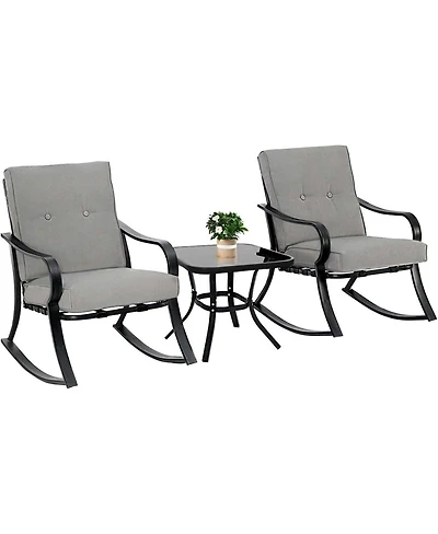 3-Piece Patio Furniture Set – Rocking Chairs with Cushions and Side Table for Outdoor Porch or Balcony