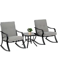 3-Piece Patio Furniture Set – Rocking Chairs with Cushions and Side Table for Outdoor Porch or Balcony