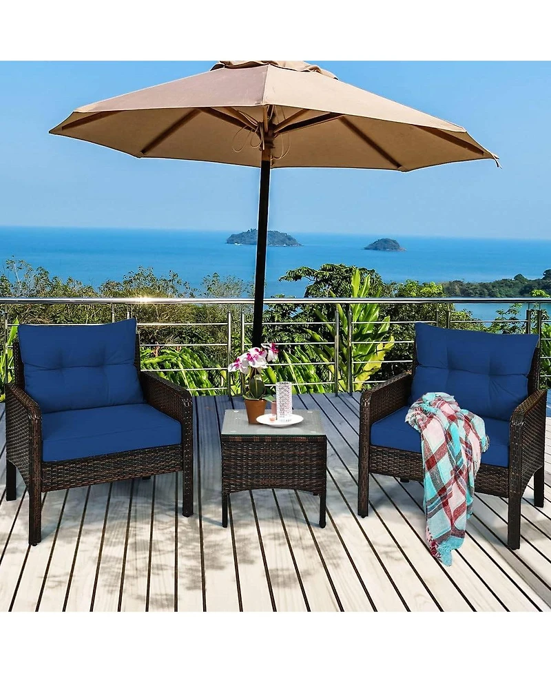Slickblue 3-Piece Pe Rattan Outdoor Dining Patio Furniture Set with Cushions