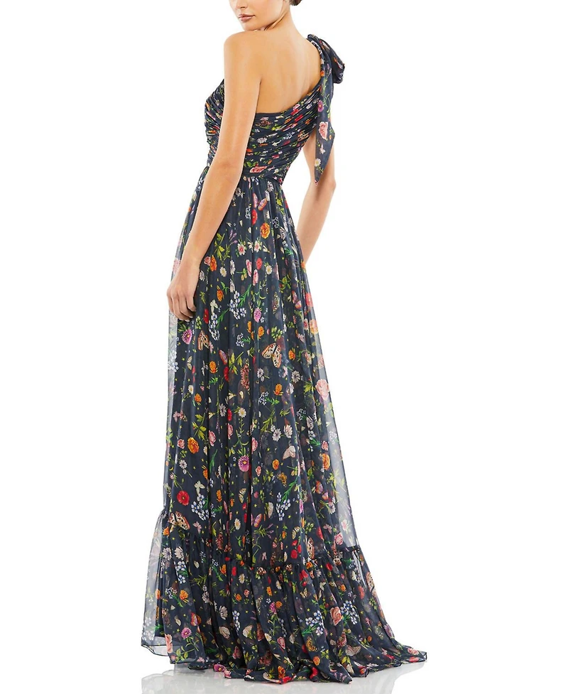 Mac Duggal Women's Tied One Shoulder Cut-Out Flowy Gown