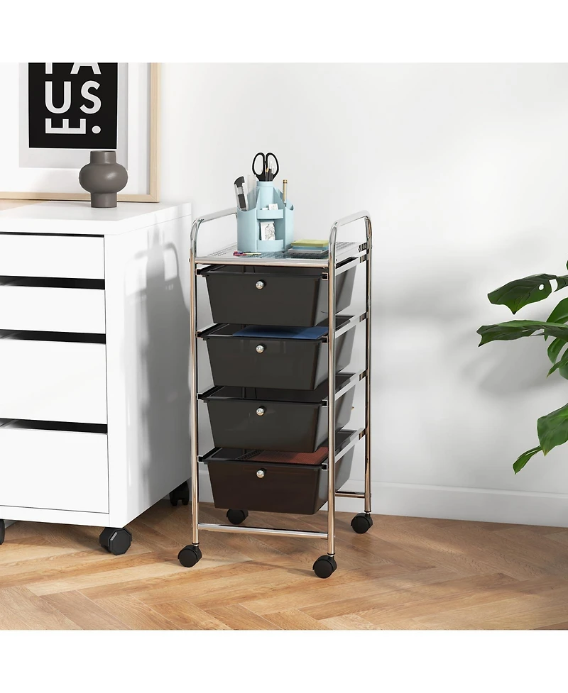 Gouun 4-Drawer Rolling Storage Cart with Plastic Drawers and Metal Frame