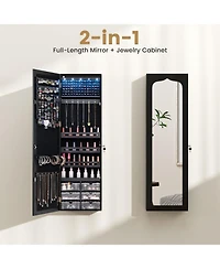 Gouun Door Hanging Mirror Jewelry Armoire with Full Length Mirror and 6 Drawers