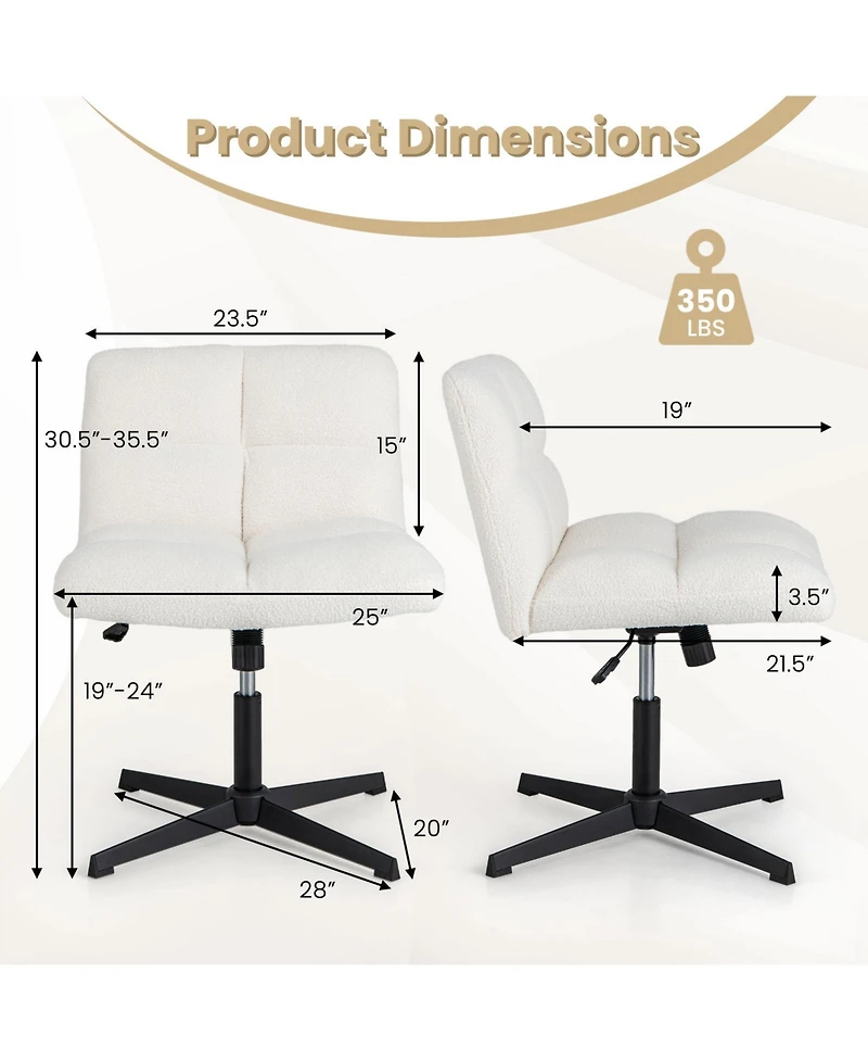 Gouun Office Armless Chair Cross Legged with Imitation Lamb Fleece and Adjustable Height