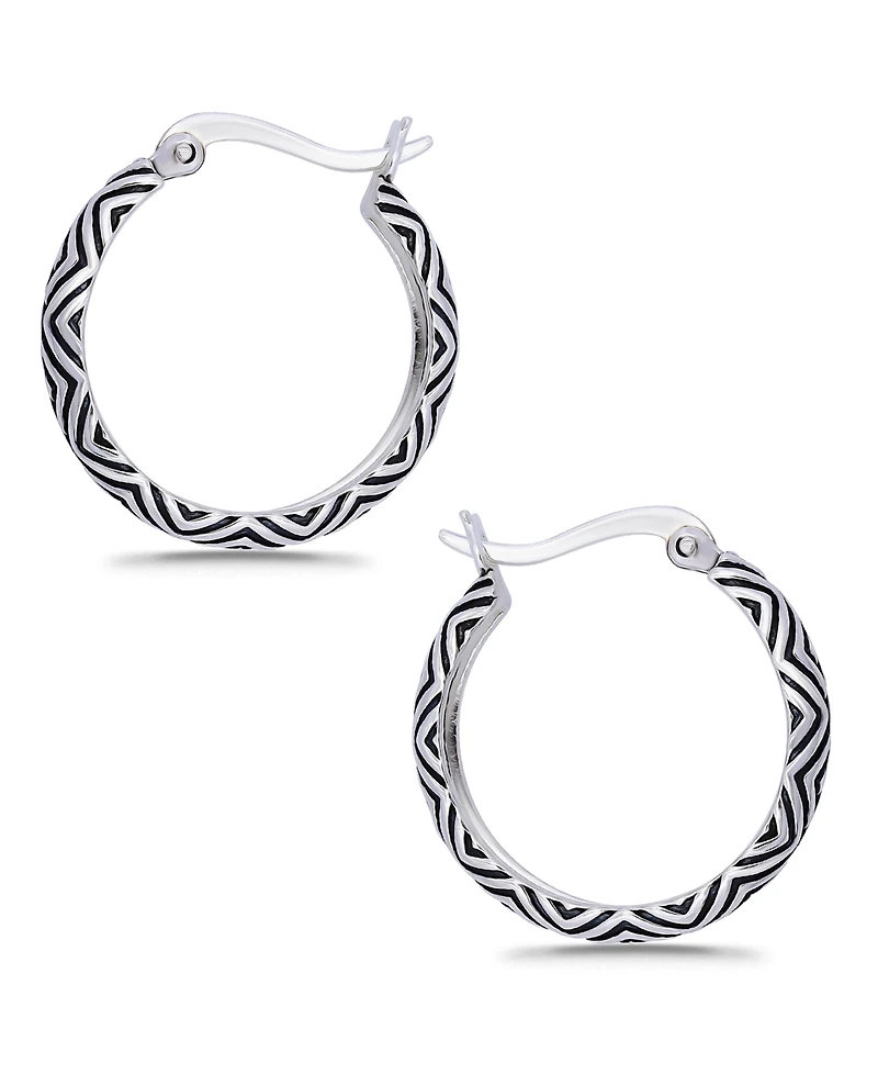 Macy's Oxidized Geometric Pattern Click Top Hoop Earrings