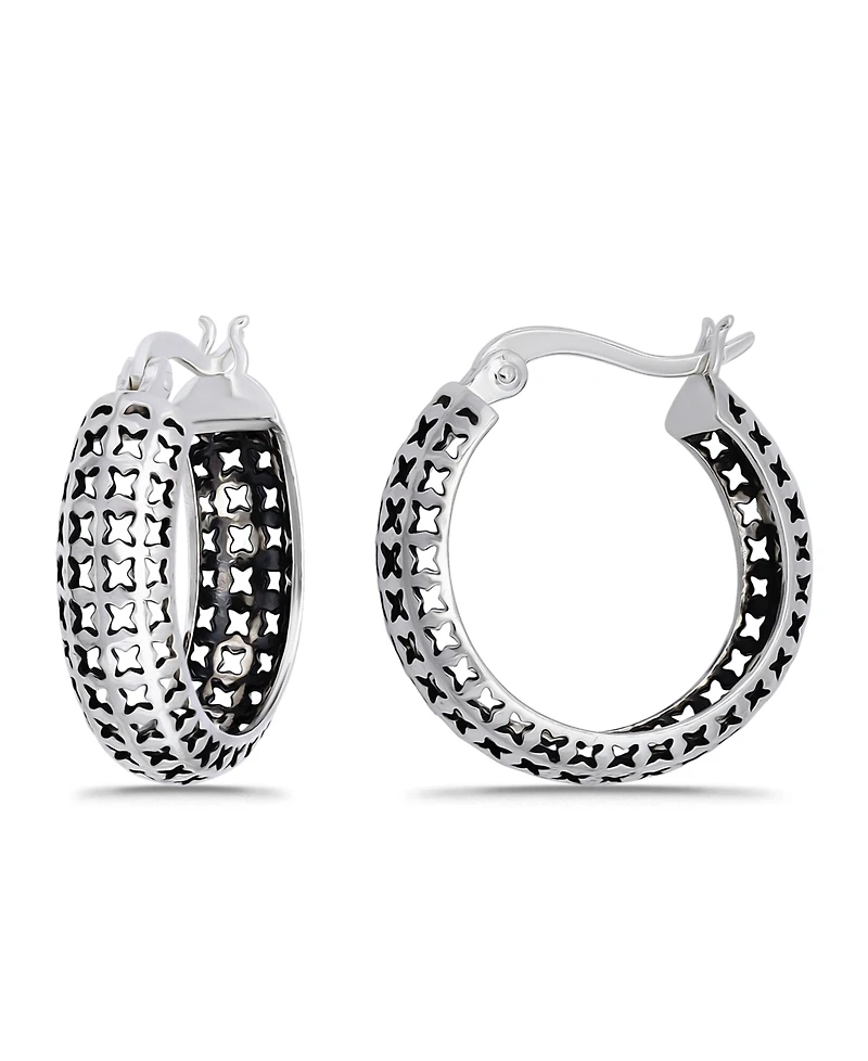 Macy's Oxidized X-Cut Out Pattern Click Top Hoop Earrings