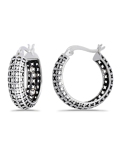 Macy's Oxidized X-Cut Out Pattern Click Top Hoop Earrings
