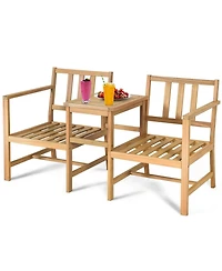 Gymax 3 in 1 Acacia Wood Furniture Set Patio Outdoor w/ Cushion Coffee Table