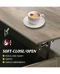 Wlive Lift Top Coffee Table for Living Room,Coffee Table with Storage,Hidden Compartment and Metal Frame, Central Table for Reception Room,Grey